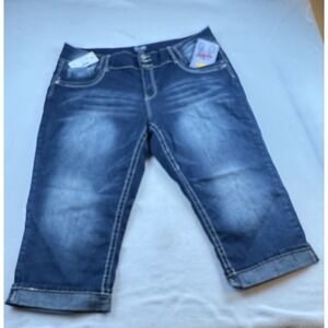Angels Cropped Capri Cuffed Jeans Plus Size 24W Denim Stretch Flap Pockets NWT